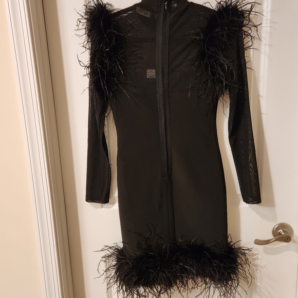 Akira new with tags bandage black dress Medium with feather bottom and sleeves - Picture 2 of 11
